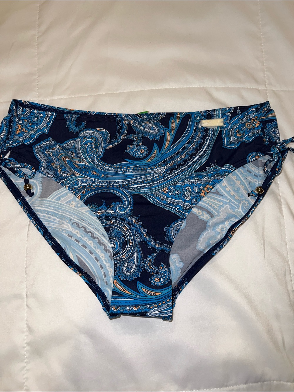 High Waist Paisley Swim Shorts in Navy Blue